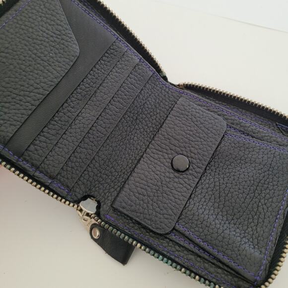 Kenzo Paris Bifold Wallet Solid Black Geniue Leather Medium Logo Zip Unisex - Picture 4 of 13